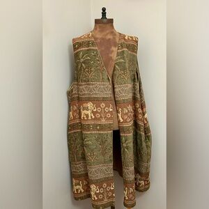 Tapestry Style Green and Brown Patterned Vest Boho